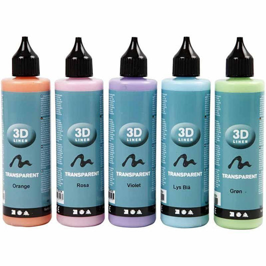 3D Liner Assorted Transparent Colour Paint For Cardboards Fabrics Painting 5 x 100 ml - Home - Crafts