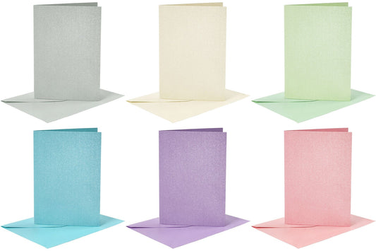 4 x Assorted Colour Mother Of Pearl Finish Blank Cards With Envelopes Craft Making - Home - Crafts