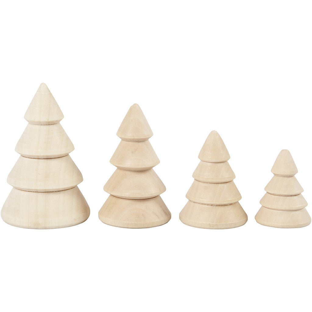 4 x Assorted Size Solid Wood Chritmas Trees Decoration Crafts 3.3 - 6.3 cm - Home - Crafts