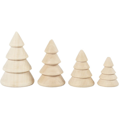 4 x Assorted Size Solid Wood Chritmas Trees Decoration Crafts 3.3 - 6.3 cm - Home - Crafts