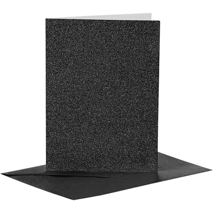 4 x Black Colour Glitter Cards Paper Envelopes For Greetings Decoration - Home - Crafts