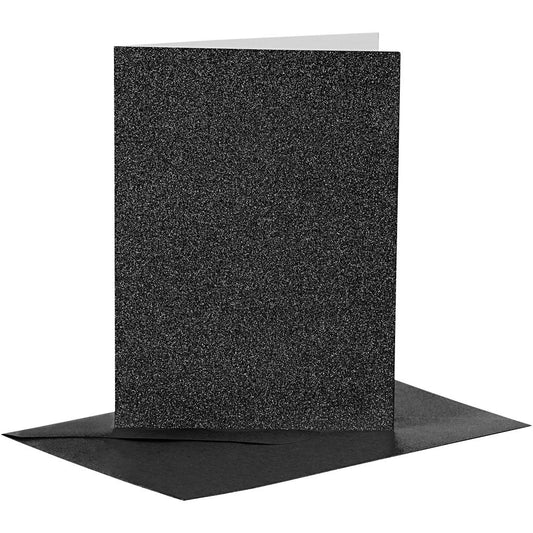 4 x Black Colour Glitter Cards Paper Envelopes For Greetings Decoration - Home - Crafts