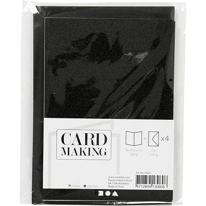 4 x Black Colour Glitter Cards Paper Envelopes For Greetings Decoration - Home - Crafts