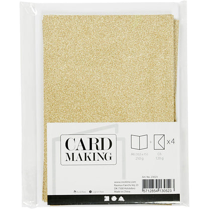 4 x Gold Colour Glitter Cards Paper Envelopes For Greetings Decoration - Home - Crafts
