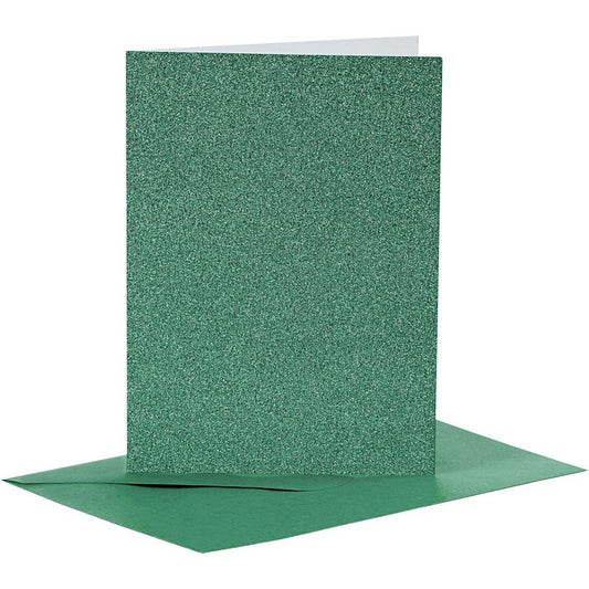 4 x Green Colour Glitter Cards Paper Envelopes For Greetings Decoration - Home - Crafts
