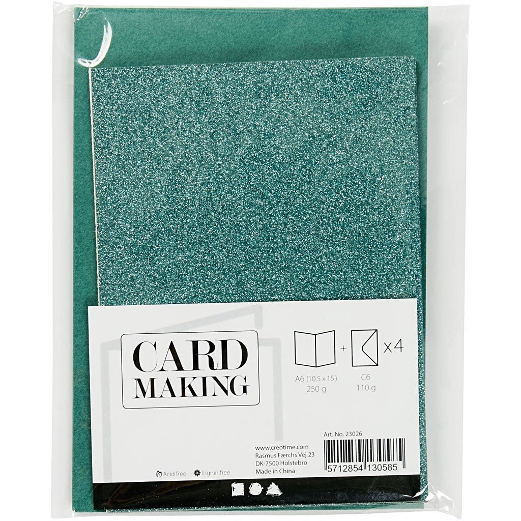 4 x Green Colour Glitter Cards Paper Envelopes For Greetings Decoration - Home - Crafts
