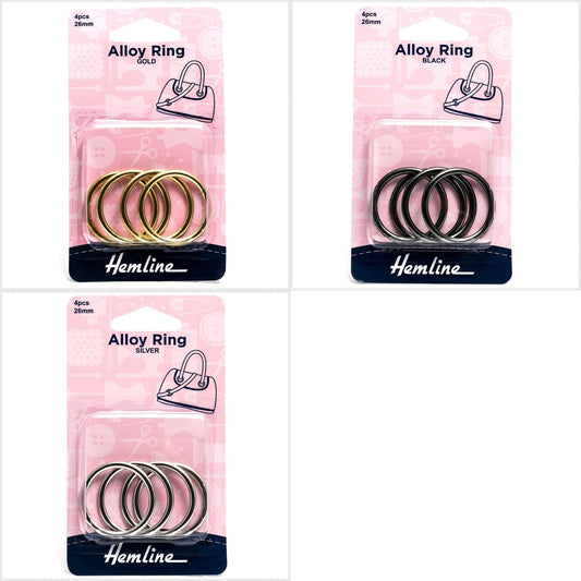 4 x Hemline Circular Alloy Rings Macramé Bag Making Crafts 26mm - Select Colour - Home - Crafts