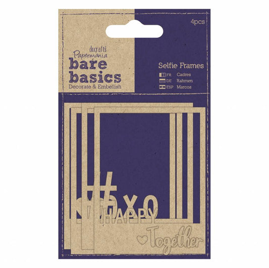 4 x Papermania Bare Basics Love Selfie Wooden Frames 62mmx82mm Photos Pictures Decoration Scrapbooking Crafts - Home - Crafts
