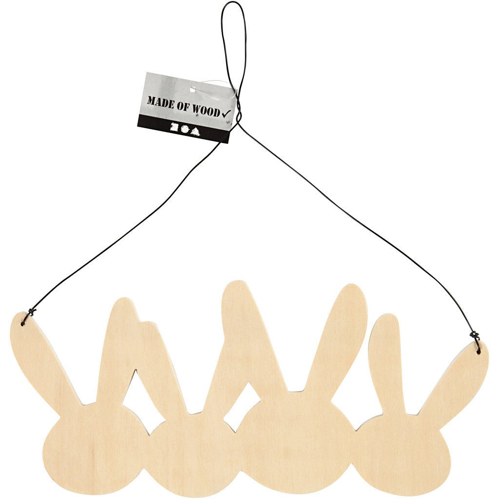4 x Plywood Bunnies With Metal Wire Hanging Decoration Animals Crafts 11x25x0.7 cm - Home - Crafts