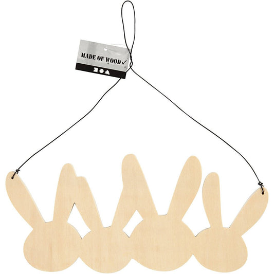 4 x Plywood Bunnies With Metal Wire Hanging Decoration Animals Crafts 11x25x0.7 cm - Home - Crafts