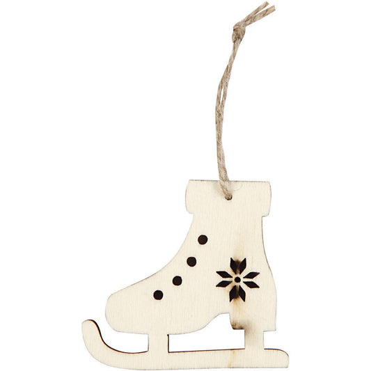 4 x Plywood Ornaments With String Hanging Decoration Crafts 7.5x6.5x0.5 cm - Ice Skate - Home - Crafts
