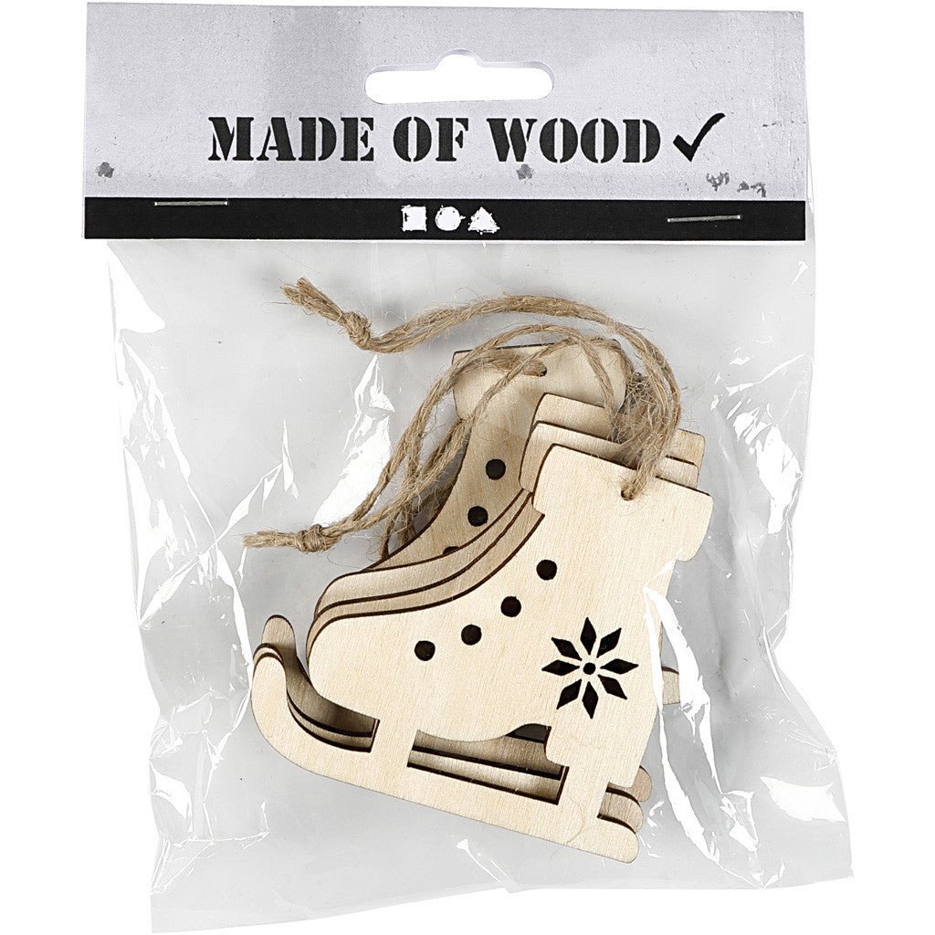 4 x Plywood Ornaments With String Hanging Decoration Crafts 7.5x6.5x0.5 cm - Ice Skate - Home - Crafts
