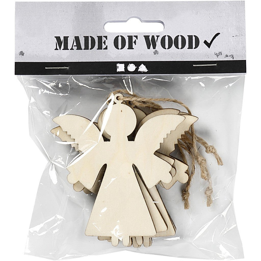 4 x Plywood Ornaments With String Hanging Decoration Crafts 7x8x0.5 cm - Angel - Home - Crafts