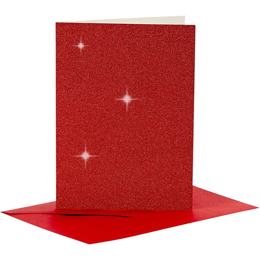 4 x Red Colour Glitter Cards Paper Envelopes For Greetings Decoration - Home - Crafts