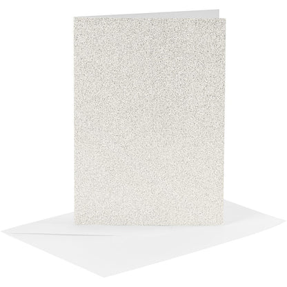 4 x White Colour Glitter Cards Paper Envelopes For Greetings Decoration - Home - Crafts
