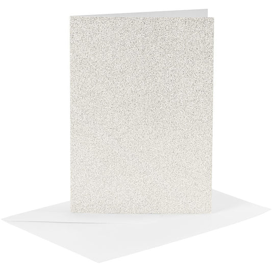 4 x White Colour Glitter Cards Paper Envelopes For Greetings Decoration - Home - Crafts