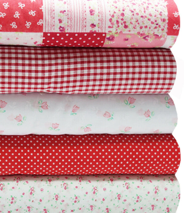 Fabric Bundles Fat Quarters Polycotton Material Florals Gingham Spots Craft - PATCHWORK BUNDLE RED