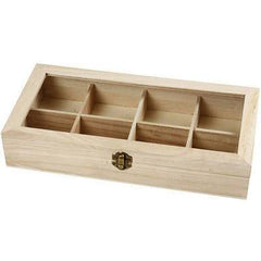 Wooden Glass Lid Box Storage 8 Compartments Decorate or Paint - Hobby & Crafts