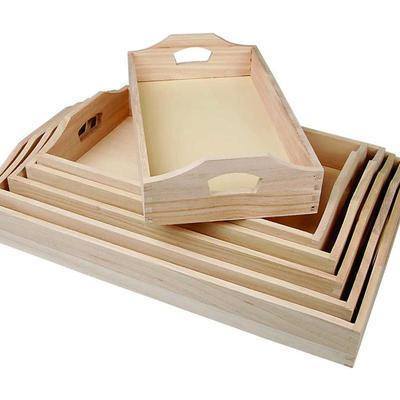 Set Of 6 x Wooden Serving Breakfast Tray With Handles Decorate Or Paint - Hobby & Crafts