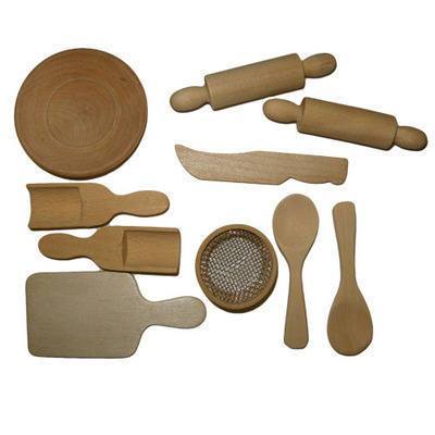 Wooden 10 Piece Mini Dolls House Miniature Cooking Baking Utensils To Decorate - Hobby & Crafts