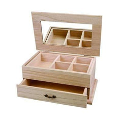 27 cm Wooden Jewellery Box Storage Craft Mirror Drawer Decorate or Paint - Hobby & Crafts