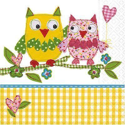 Pack 20 Pretty Gingham Colourful Owls Paper Napkins Tea Party Tableware Dinner - Hobby & Crafts