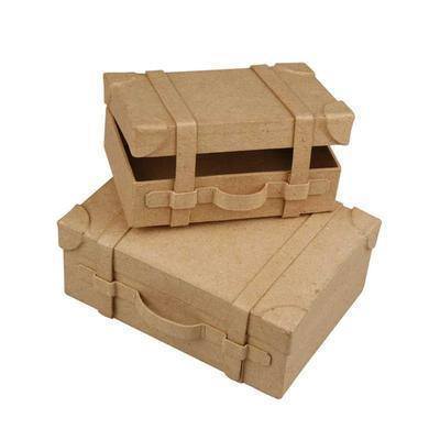 2 x Mini Suitcases Shape Boxes Paper Mache Craft Boys Storage - Hobby & Crafts