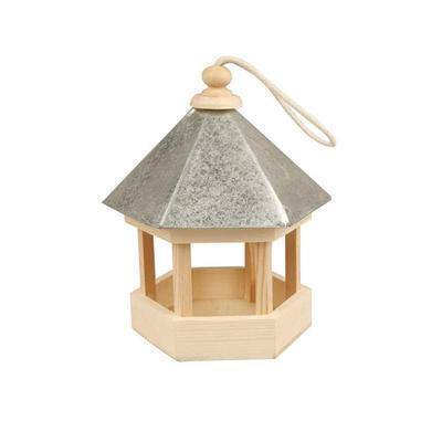 Wooden Pine Craft Bird House Feeding Table Zinc Roof Garden Hanging Decoration - Hobby & Crafts