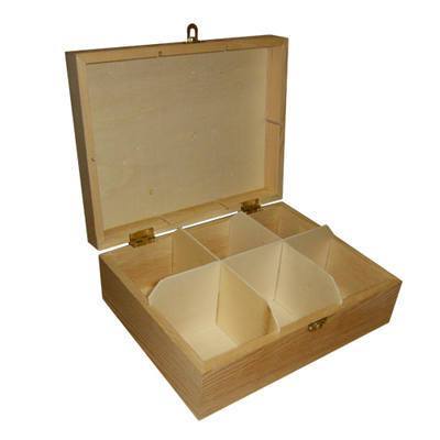 6 Compartment Teabag Wooden Box Storage Kitchen 20cm - Hobby & Crafts