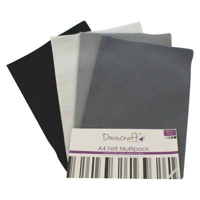 8 x A4 Dovecraft Polyester Craft Felt Sheets - Blacks and Greys - Hobby & Crafts
