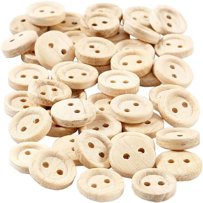 Wooden Natural Buttons 15-35 mm - 2-4 Hole Round Shaped Buttons Sewing Craft