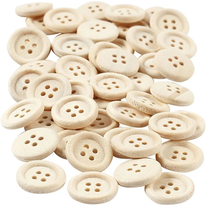 Wooden Natural Buttons 15-35 mm - 2-4 Hole Round Shaped Buttons Sewing Craft