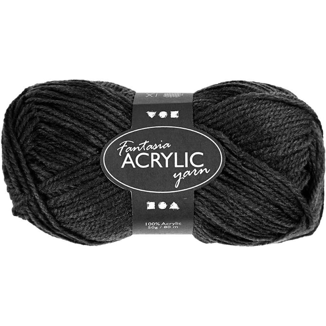 50g Fantasia Knitting 100% Acrylic Wool Double Knitting Yarn 80 m - Black - Hobby & Crafts