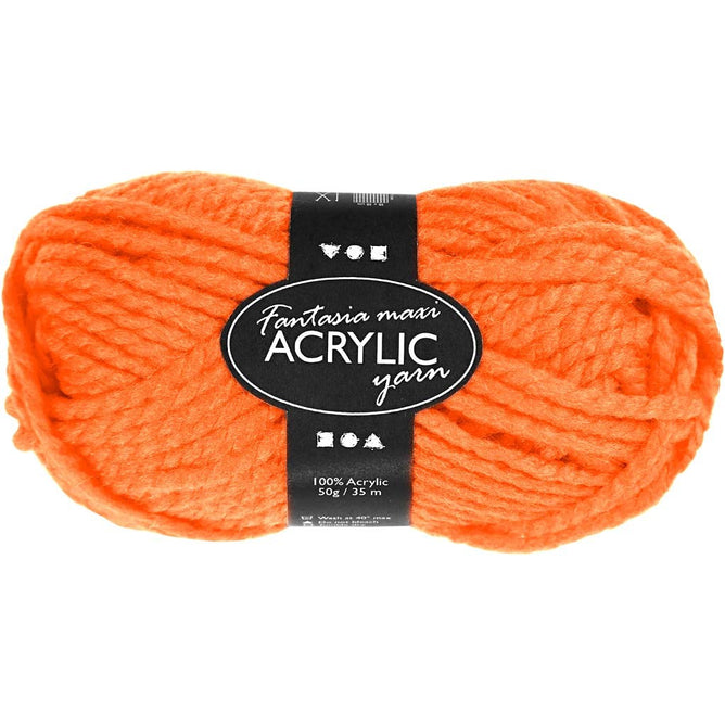 50g Fantasia Knitting 100% Acrylic Wool Chunky Yarn 35 m - Neon Orange - Hobby & Crafts