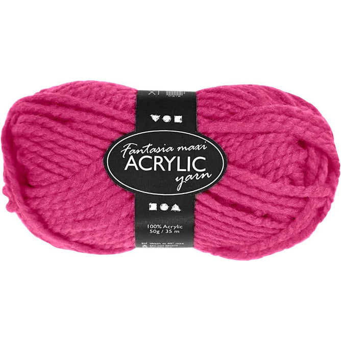 50g Fantasia Knitting 100% Acrylic Wool Chunky Yarn 35 m - Neon Pink - Hobby & Crafts