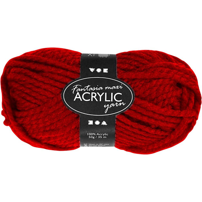 50g Fantasia Knitting 100% Acrylic Wool Chunky Yarn 35 m - Red - Hobby & Crafts