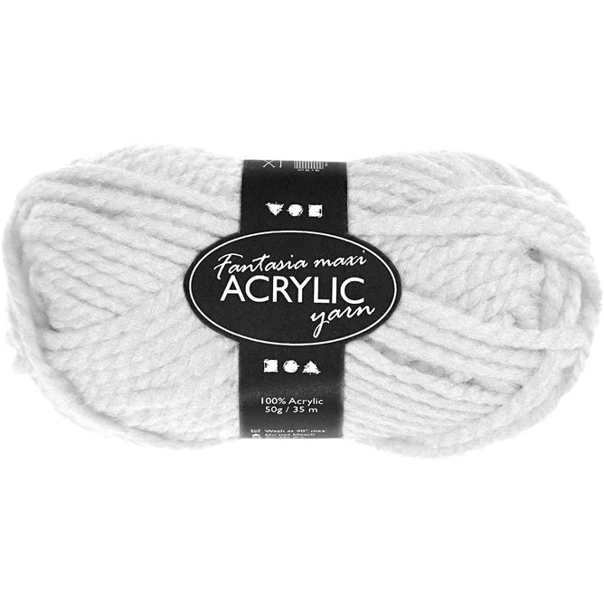 50g Fantasia Knitting 100% Acrylic Wool Chunky Yarn 35 m - White - Hobby & Crafts