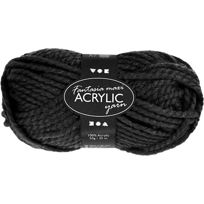 50g Fantasia Knitting 100% Acrylic Wool Chunky Yarn 35 m - Black - Hobby & Crafts