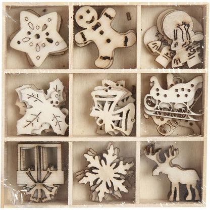 45 x Wooden Die Cut Christmas Ornaments With Box Decoration Crafts 28 mm - Home - Crafts