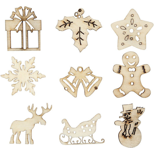 45 x Wooden Die Cut Christmas Ornaments With Box Decoration Crafts 28 mm - Home - Crafts