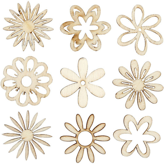 45 x Wooden Die Cut Flowers With Compartment Box Decoration Crafts 28 mm - Home - Crafts