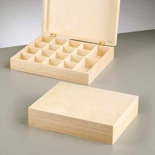 Wooden Tea Box 18 Compartments Pine Wood Magnetic Closure Craft 25 x 29 x 5.5 cm - Hobby & Crafts