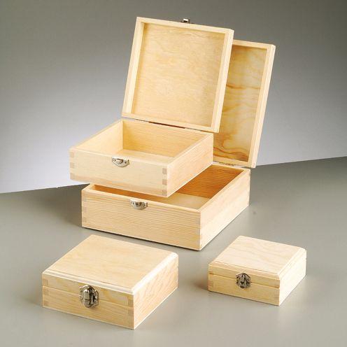 Set Of 4 Wooden Square Boxes Untreated Wood Storage Office Trinket - Hobby & Crafts