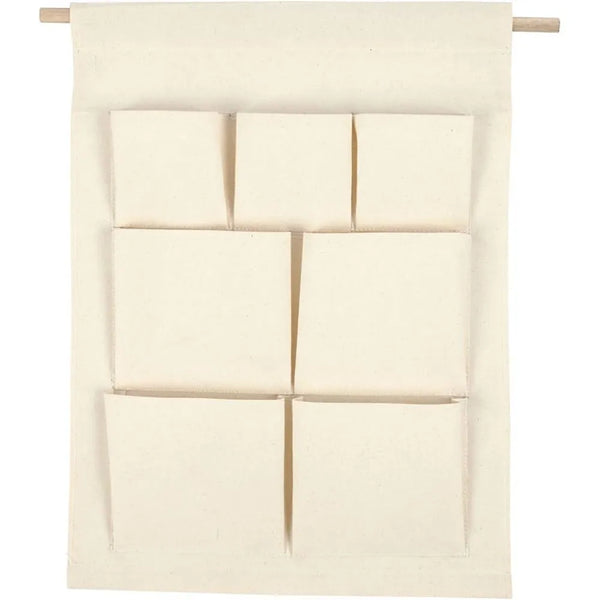 Hanging Canvas Organiser Natural White Pockets Christmas Filler Advent