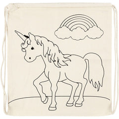 Light Natural Colour Unicorns Print Motif Cotton Drawstring Bag Storage 110 g/m2 - Hobby & Crafts