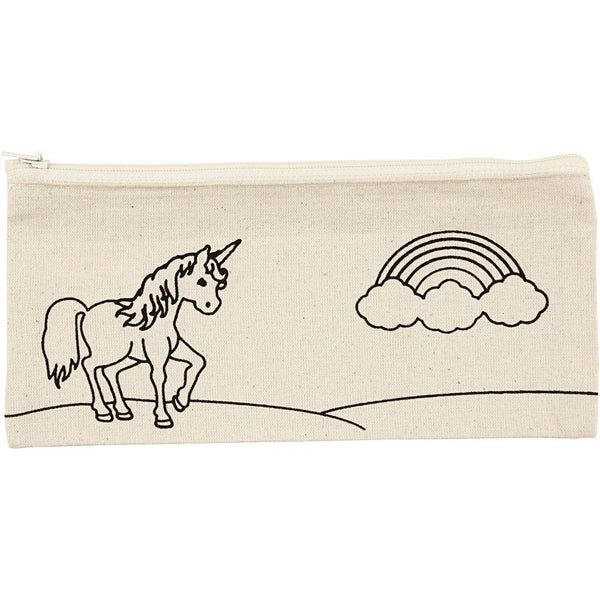 Light Natural Colour Unicorn Print Motif Cotton Pencil Case For Storage 245 g/m2 - Hobby & Crafts