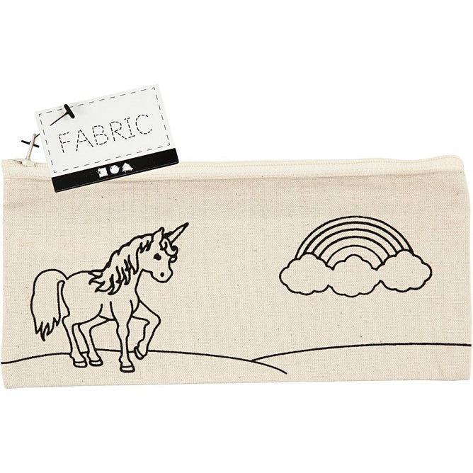 Light Natural Colour Unicorn Print Motif Cotton Pencil Case For Storage 245 g/m2 - Hobby & Crafts