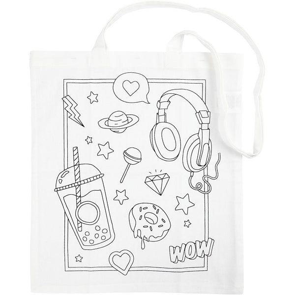 Sweets Stars SWAG Shopping Tote Bag Pre-Printed Motifs 100% Cotton 38x42cm 130g White