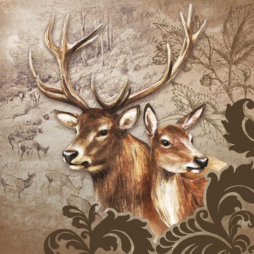 5 Napkins Brown Deer Couple 33 x 33 cm Tissue Decoupage Paper Party Craft - Home - Crafts