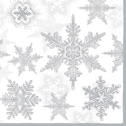 5 Napkins Snow Crystals Silver 33 x 33 cm Tissue Decoupage Paper Party Craft - Home - Crafts